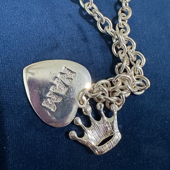 NAM Pageant Necklace. Silver tone heart and rhinestone crown charms - Picture 3 of 8